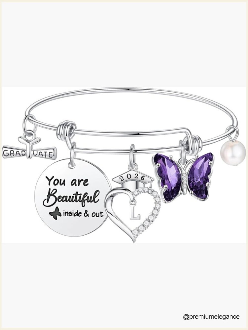 Graduation Gift Bracelet with Butterfly & Initial Charm 2026